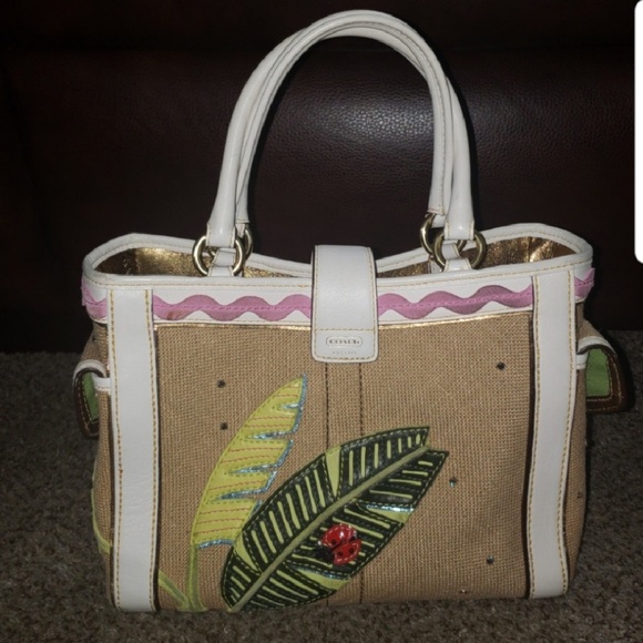 Coach White/Beige Ladybug Tote Bag . - Picture 5 of 8